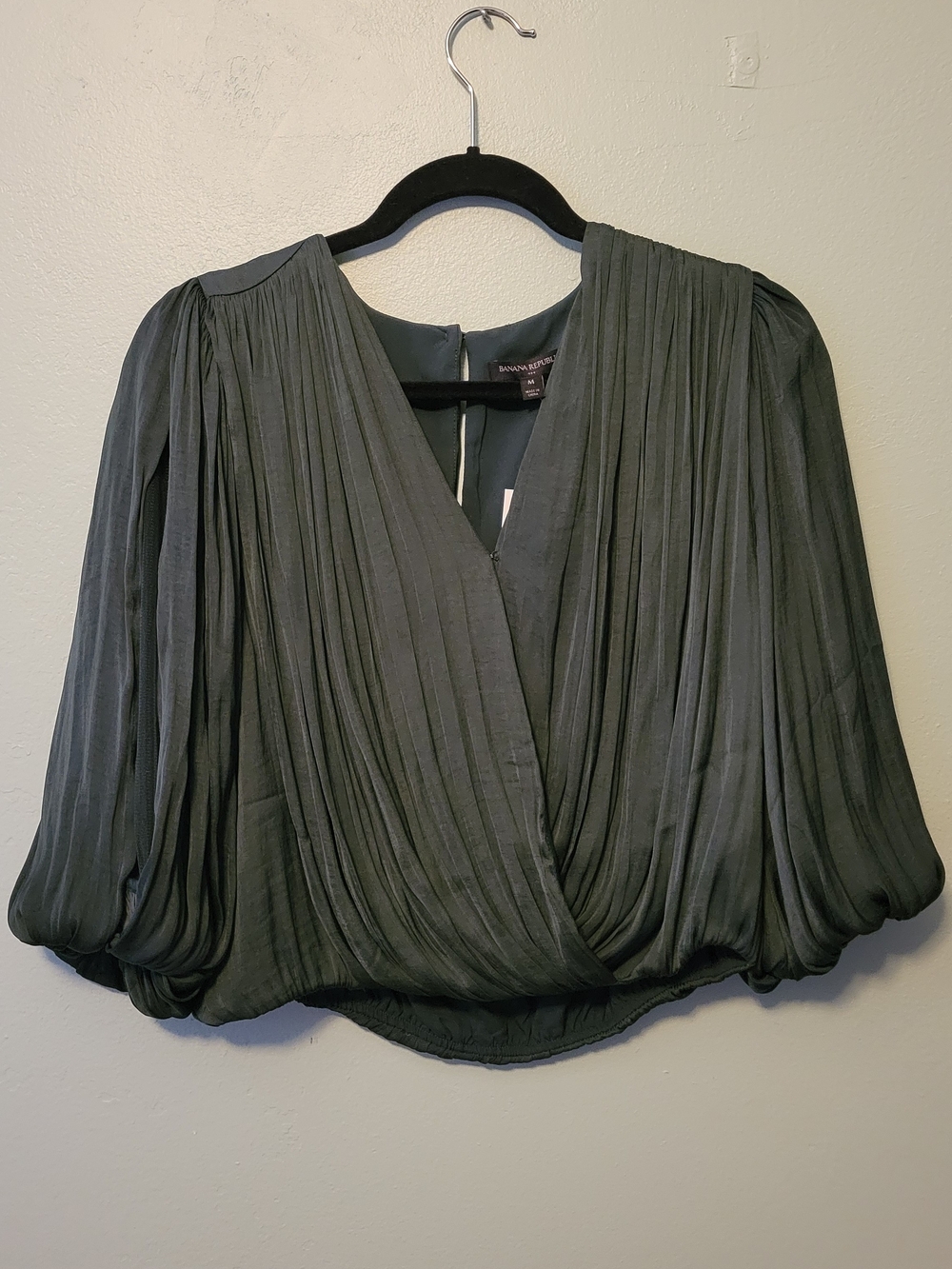 Banana Republic Olive Green Pleated Wrap-Front Blouse